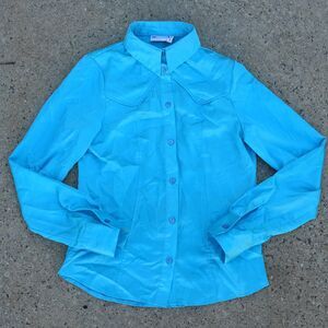 ASOS Cobalt Blue Satin Western Button-Up Blouse Long Sleeve Y2K US 4 Cowgirl